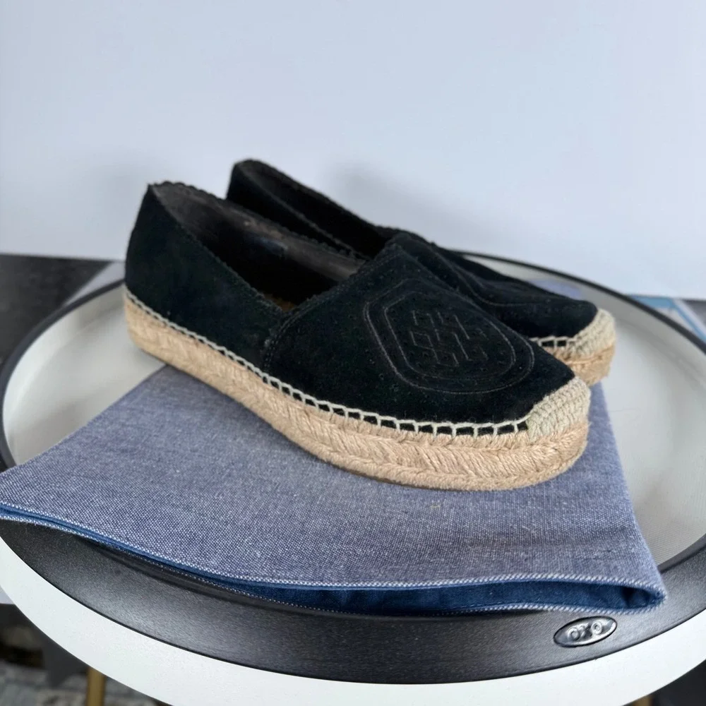 UGG Heidi Espadrille Flats Women 7.5 Black Suede Scalloped Slip‎ On Classic